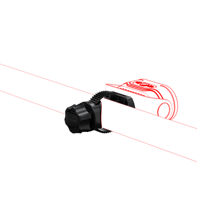 Universal Mounting Bracket Type E Headlamp and Torch Mount mounted on a black clamp with a white and red strap