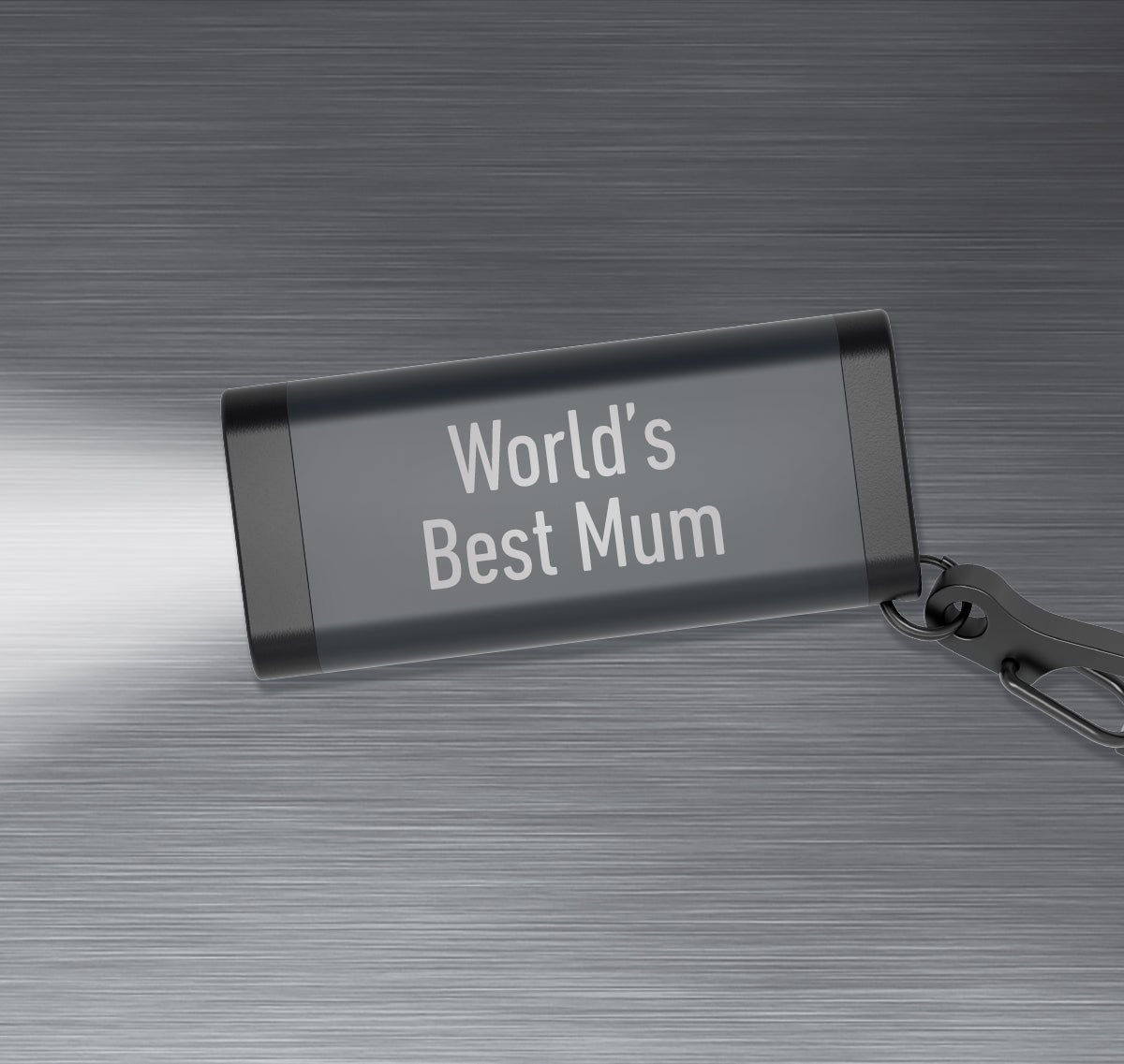 Ledlenser K4R Rechargeable Key Ring Lamp compact keychain light with metal housing and attached chain shown in side view