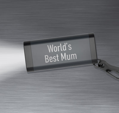 Ledlenser K4R Rechargeable Key Ring Lamp compact keychain light with metal housing and attached chain shown in side view