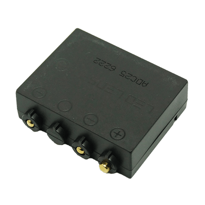 Battery Pack H7R 2 Rechargeable battery by Ledlenser black rectangular module with four terminal screws and gold contacts visible