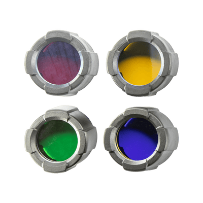 Colour Filter Set 39mm for MT14 Torch with four circular filters in purple red yellow green and blue
