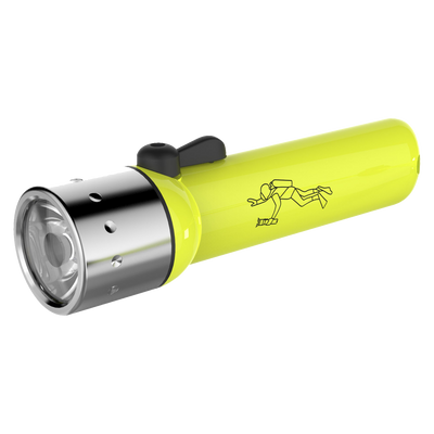 D14 2 Battery Operated Torch yellow handheld flashlight with metal head and side switch