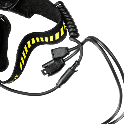 Ledlenser Extension Cable Type C for H Series headlamps black coiled cable with connectors shown