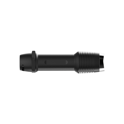Ledlenser F1R Torch body close up side view showing black anodised aluminium cylindrical design with grip slots