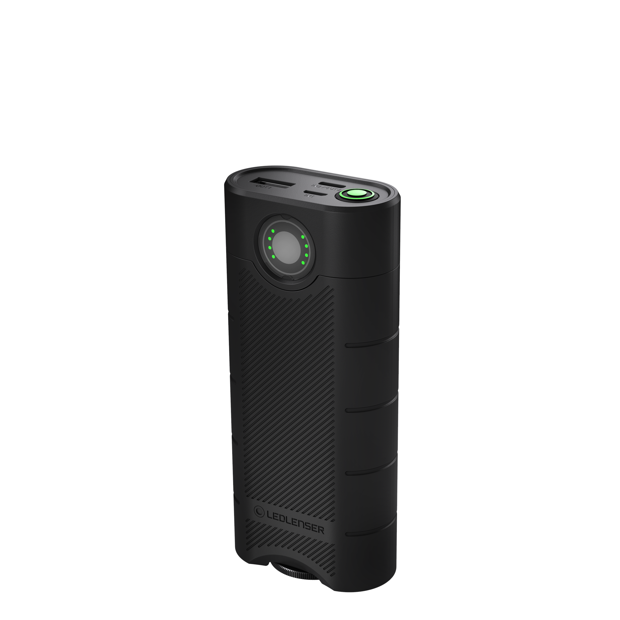 Ledlenser Flex10 Powerbank compact black portable charger with USB ports and green status ring on top