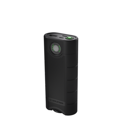 Ledlenser Flex10 Powerbank compact black portable charger with USB ports and green status ring on top
