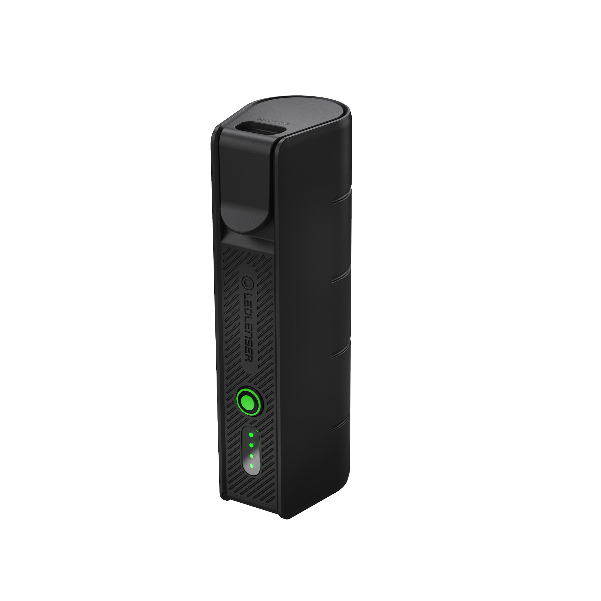Ledlenser Flex5 Powerbank compact charging bank with green power button and four LED indicators in a black finish