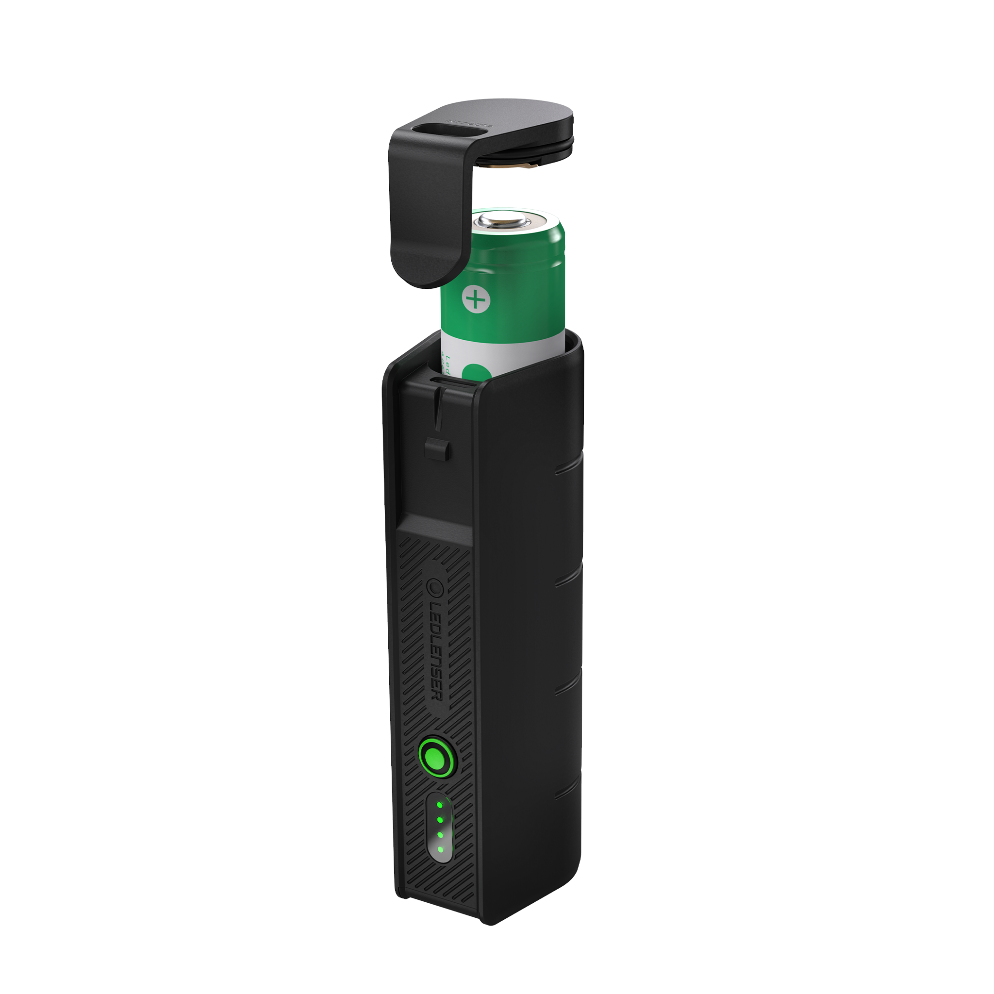 Ledlenser Flex5 Powerbank compact black charging bank with a visible green 4500 mAh battery and indicator LEDs