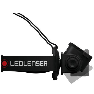 H15R Core Headlamp by Ledlenser with black adjustable headband and side control dial left side view