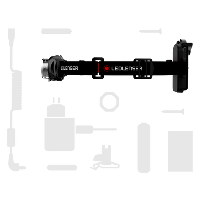 H3 2 Battery Operated Headlamp shown on a black headband with side strap and Ledlenser branding