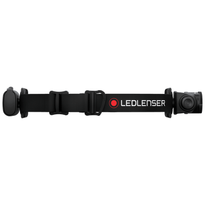 Ledlenser H5 Core Headlamp worn on a black adjustable headband with Ledlenser branding and a compact front light