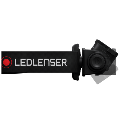 Ledlenser H5R Core Headlamp with black adjustable headband and compact front light housing shown from side view