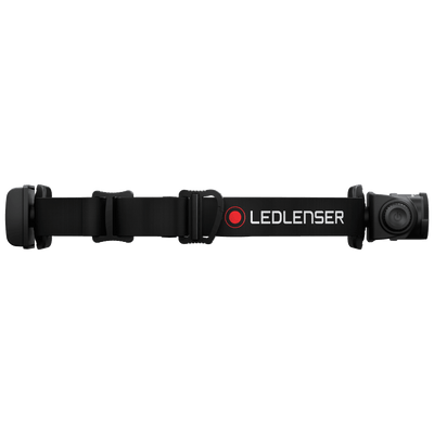 Ledlenser H5R Core Headlamp worn on a black adjustable headband with side light unit