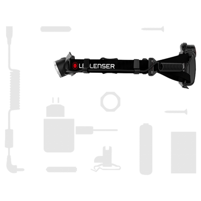 Ledlenser H7 2 headlamp with black adjustable head strap and rear battery pack side profile view