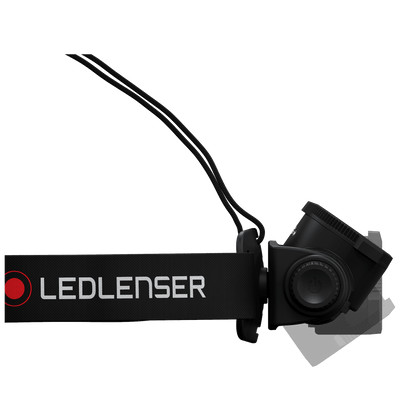Ledlenser H7R Core Headlamp with black adjustable headband and mounted head unit facing right side strap logo visible