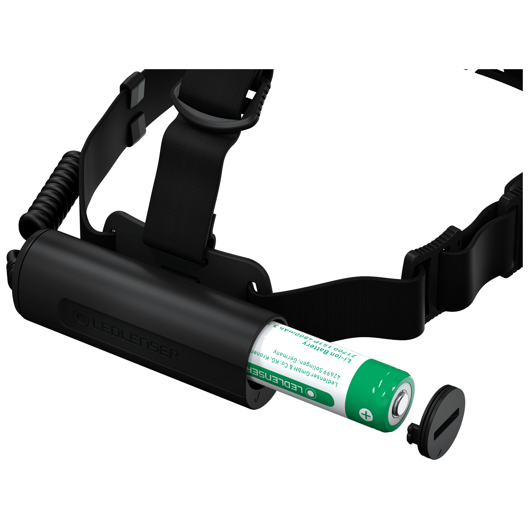 Ledlenser H7R Core Headlamp shown in angled left view with integrated battery pack black head strap and removable cap