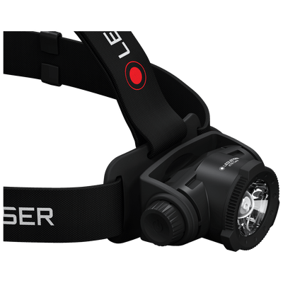 Ledlenser H7R Core Headlamp with adjustable black head strap and front LED lens rechargeable professional headtorch
