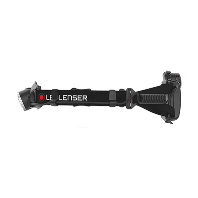 Ledlenser H7 2 Headlamp mounted on a black headband with rear battery pack side view showing the front light housing