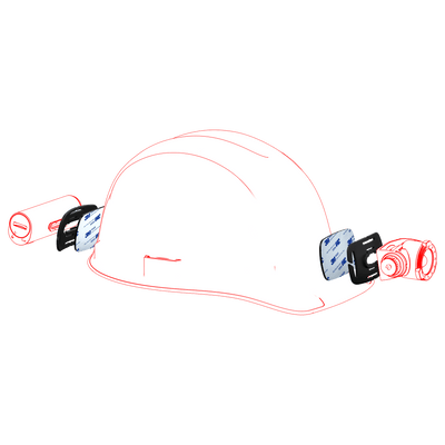 Ledlenser Helmet Connecting Kit Type H showing mounting bracket adhesive pads and helmet attachment hardware for H Series headlamps side view illustration