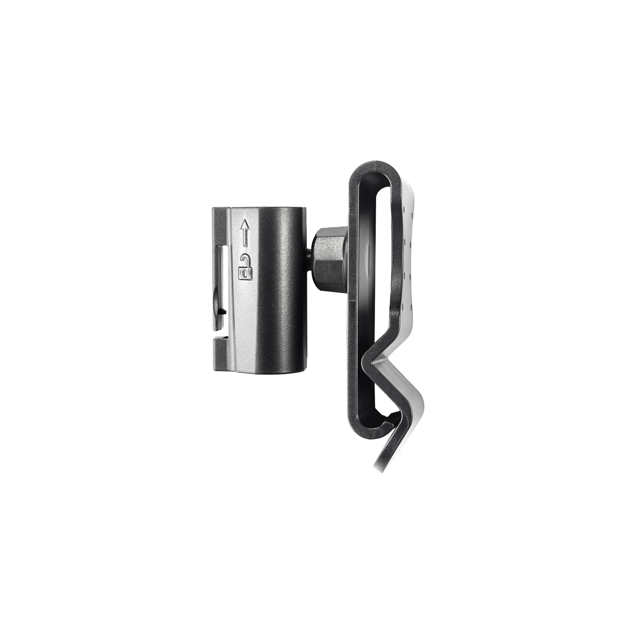 Ledlenser Intelligent Clip for torches with belt clip attachment side view in metallic finish