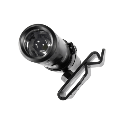 Ledlenser Intelligent Clip belt clip accessory with mounting arm and adjustable clasp shown in close up perspective