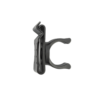 Ledlenser Intelligent Clip belt clip accessory side view with a clamp for attaching a torch black clipped design