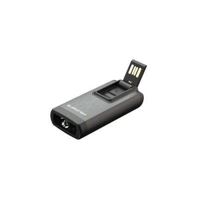 Ledlenser K6R 4GB Keychain Light compact rechargeable torch with integrated USB drive shown with USB connector extended