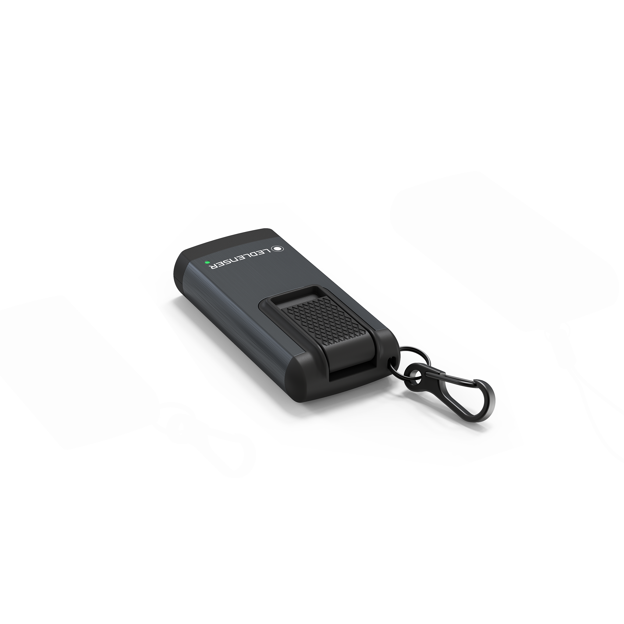 Ledlenser K6R Keychain Light a compact rechargeable flashlight in dark gray with textured grip and attached carabiner