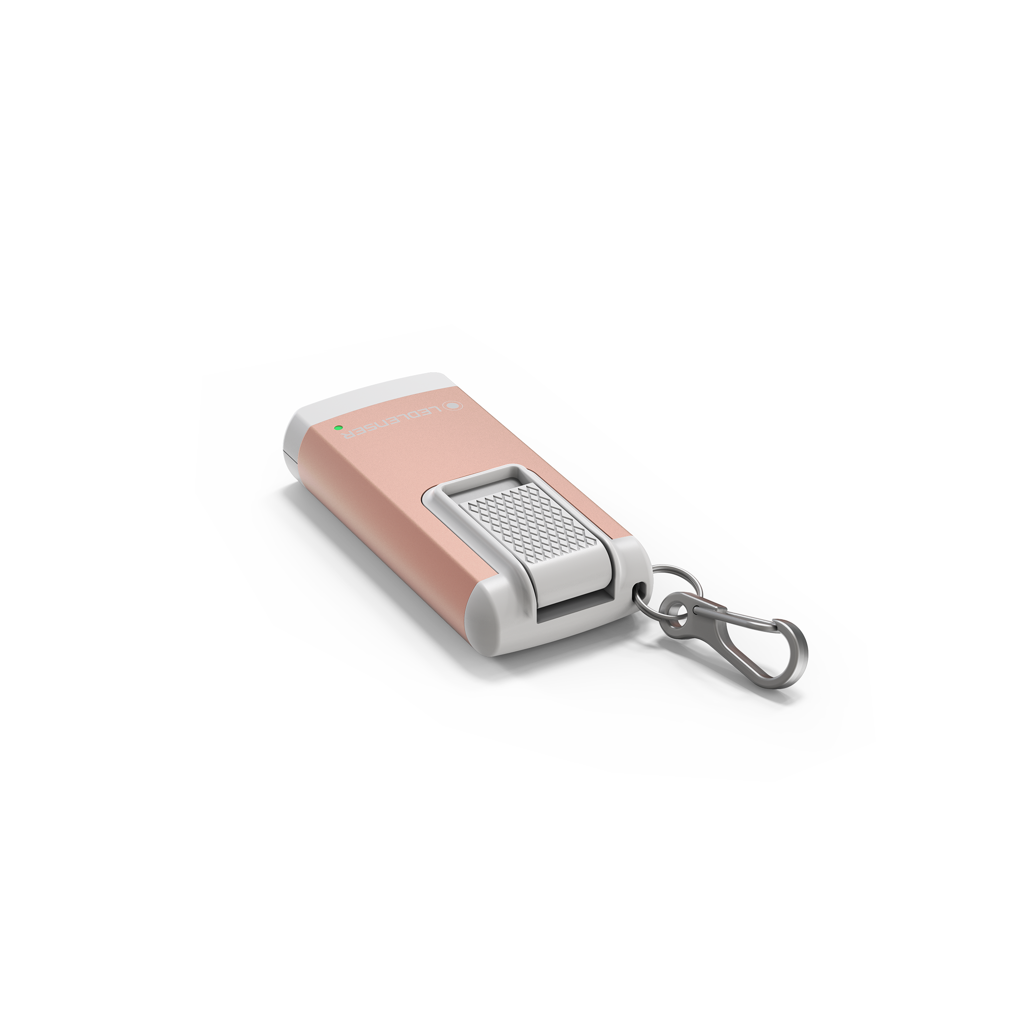 K6R Keychain Light by Ledlenser rose pink compact rechargeable keychain flashlight with metal carabiner attached