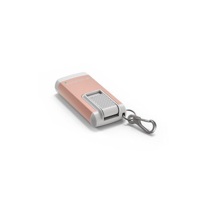 K6R Keychain Light by Ledlenser rose pink compact rechargeable keychain flashlight with metal carabiner attached