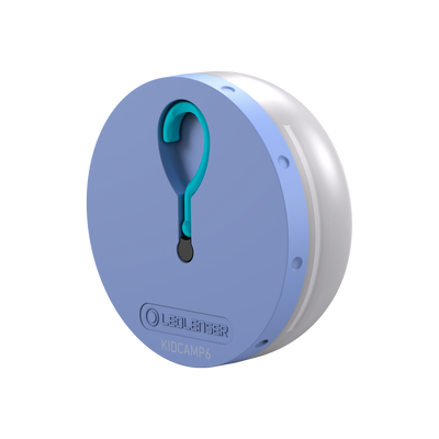 Ledlenser Kidcamp6 Lantern circular blue body with teal handle shown from the side battery operated children's lantern