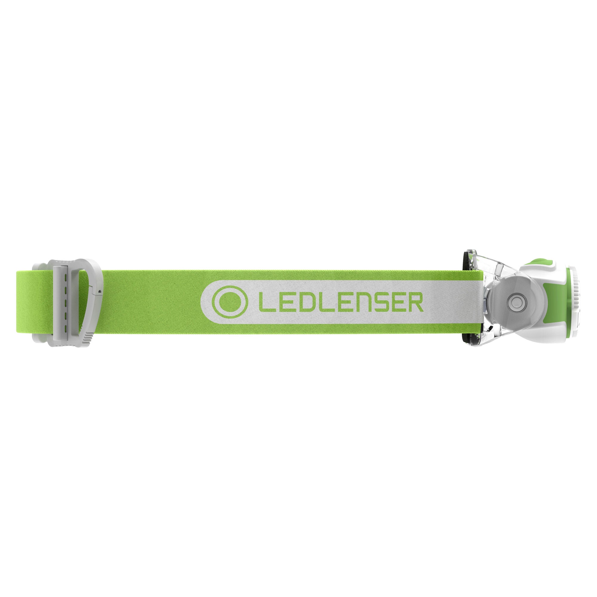 MH5 Rechargeable Headlamp with lime green headband and mounted front light