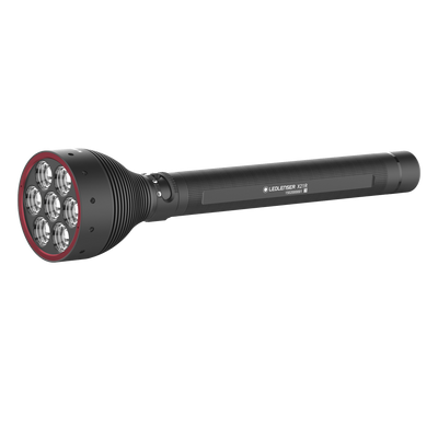Ledlenser X21R Torch with six LED head and black cylindrical body featuring a red front rim shown in side profile