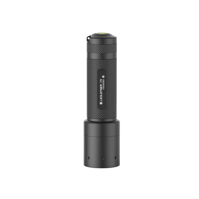 Ledlenser i7R Rechargeable Torch shown upright with textured black body and detachable base cap