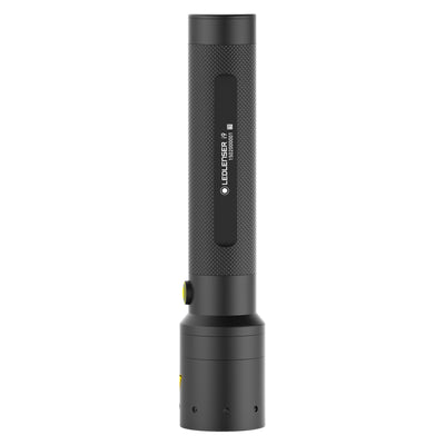 i9 Battery Operated Torch shown upright with a black textured body side label and yellow action button