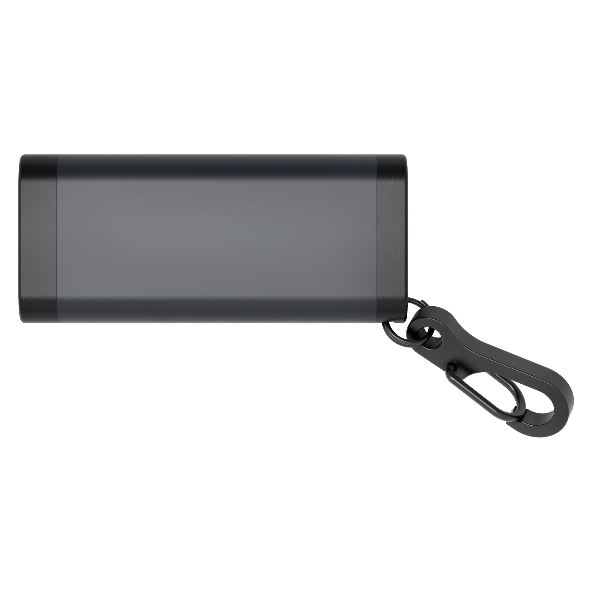 Ledlenser K4R Rechargeable Key Ring Lamp in dark gray compact cylindrical design with a black carabiner attached