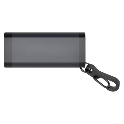 Ledlenser K4R Rechargeable Key Ring Lamp in dark gray compact cylindrical design with a black carabiner attached