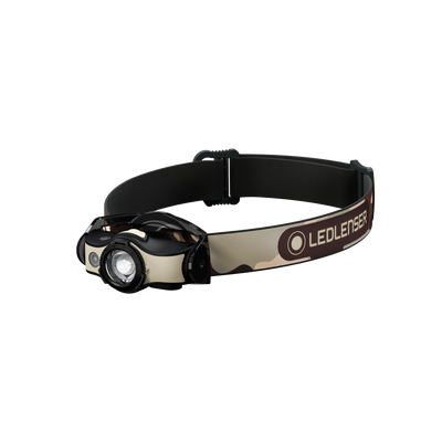 Ledlenser MH4 Powercase Combo headlamp with camouflage strap and black front housing featuring the LED light