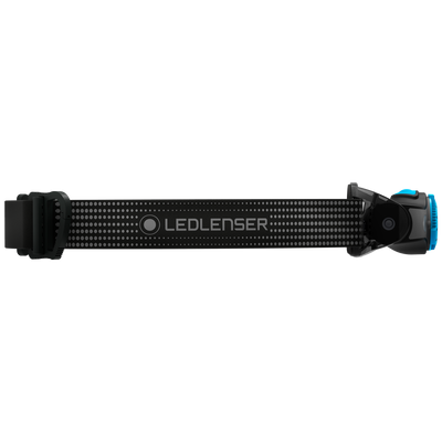 Ledlenser MH5 Outdoor Headlamp with black adjustable strap and blue front adjustment dial