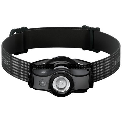 MH5 Outdoor Headlamp by Ledlenser with a black adjustable headband and central front light module