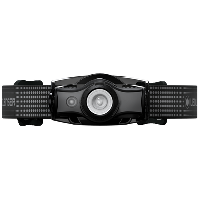 MH5 Outdoor Headlamp front view with black dotted Ledlenser headband and central rechargeable LED module