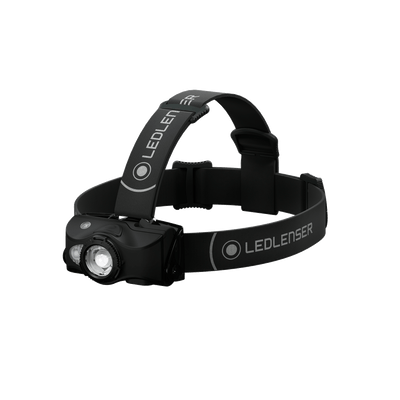 MH8 Powercase Combo headlamp and charging case black adjustable headband with Ledlenser branding and front dual LED lamp