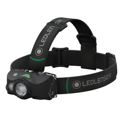 MH8 Black Rechargeable Headlamp with adjustable head strap and front LED light