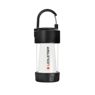 Ledlenser ML4 Warm Light Lantern upright with black top and base white body and hanging handle