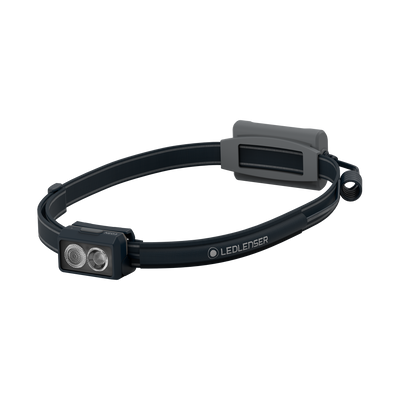 Ledlenser NEO3 running headlamp with adjustable head strap and dual front LED modules worn on head in profile view