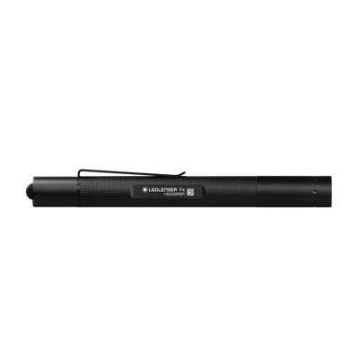 Ledlenser P4 Torch black compact pen torch with pocket clip shown horizontally