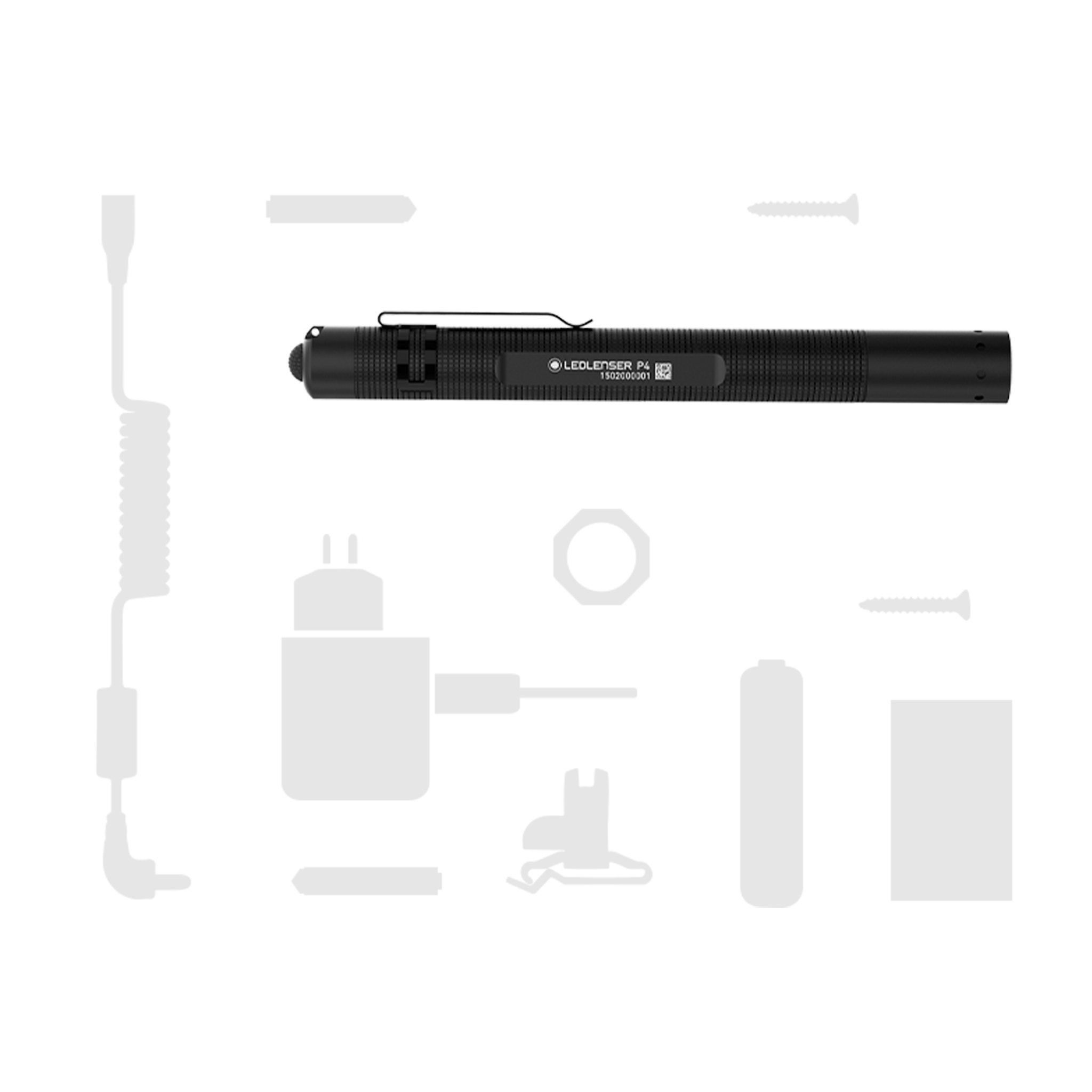 Ledlenser P4 Torch compact black pocket sized torch with clip shown horizontally