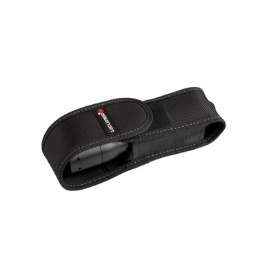Hard Sheath Torch Pouch black nylon belt case with Velcro closure and a Ledlenser torch partially visible inside