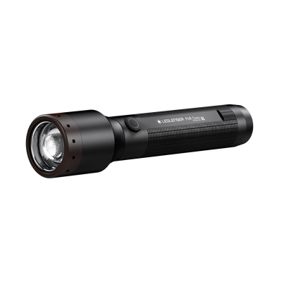 Ledlenser P6R Core Torch shown in side profile with black anodised body and textured grip