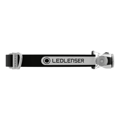MH3 Headlamp with black adjustable strap and silver Ledlenser branding headlamp module on the right in a horizontal presentation